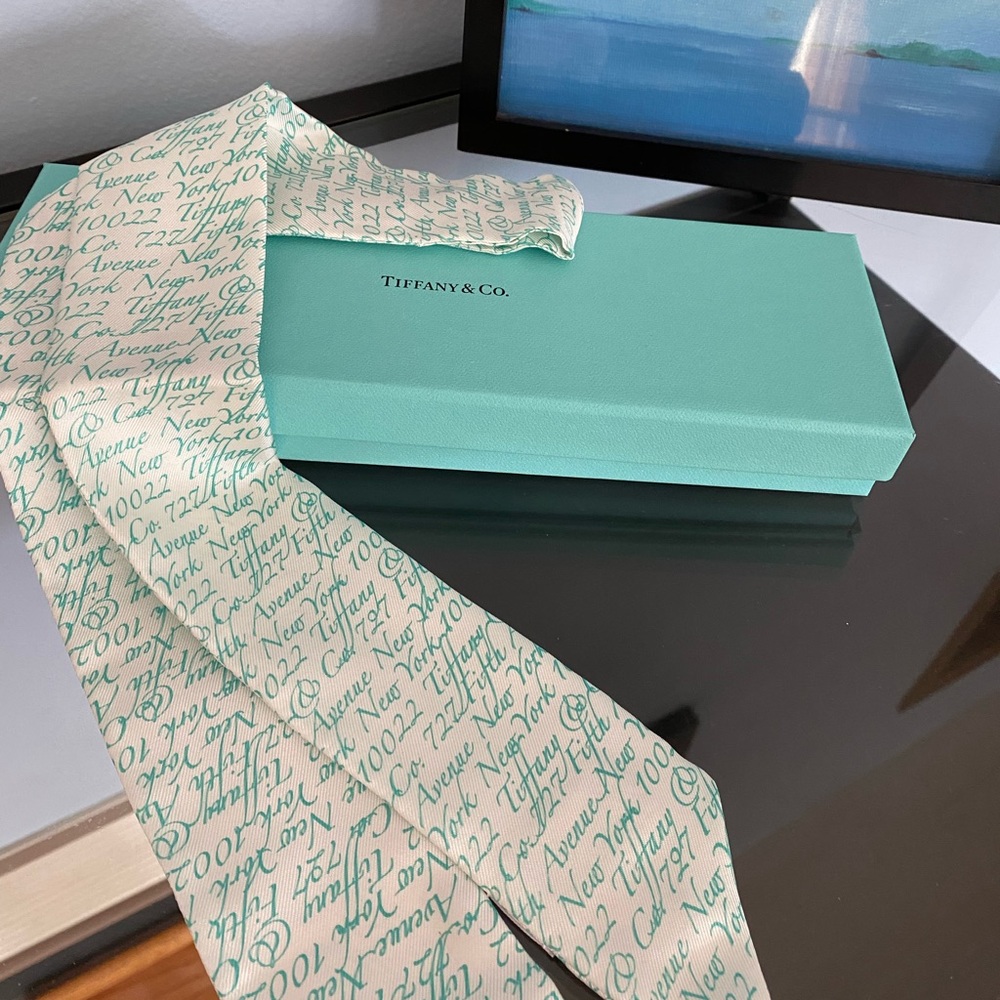 Tiffany & Co Silk Scarf Tiffany Notes Collection Tiffany Blue letters on white